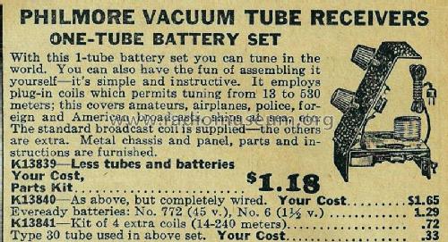 One-tube Battery set ; Philmore Mfg. Co. - (ID = 720587) Radio