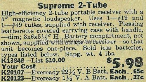 Supreme 2-tube ; Philmore Mfg. Co. - (ID = 721105) Radio