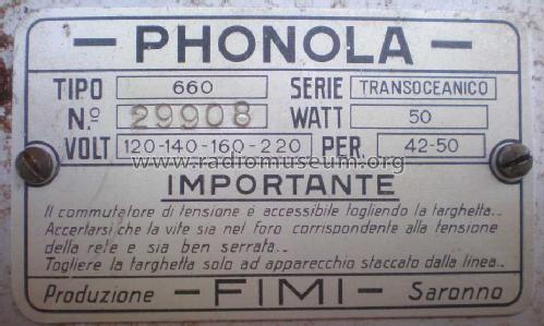 661 Serie Transoceanico; Phonola SA, FIMI; (ID = 2260634) Radio