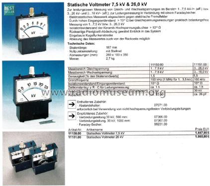 Statisches Voltmeter 7,5 kV 11150.00; Phywe, Physikalische (ID = 2855004) teaching