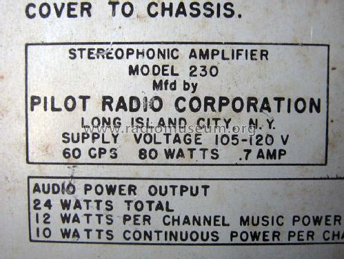 Stereophonic Amplifier 230; Pilot Electric Mfg. (ID = 805796) Ampl/Mixer