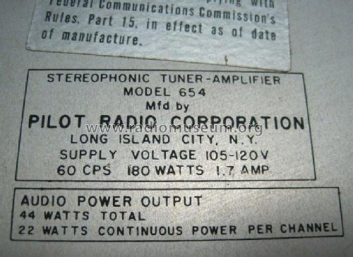 Stereophonic Tuner-Amplifier 654; Pilot Electric Mfg. (ID = 2736428) Radio