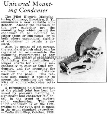 Variable Condenser ; Pilot Electric Mfg. (ID = 1411554) Radio part