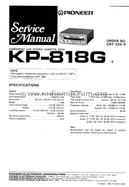 Component Car Stereo Cassette Player KP-818G; Pioneer Corporation; (ID = 2705438) R-Player