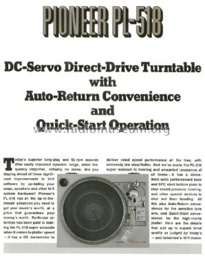 Direct Drive Stereo Turntable PL-518; Pioneer Corporation; (ID = 1648473) Ton-Bild
