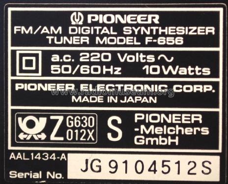 FM/AM Digital Synthesizer Tuner F-656; Pioneer Corporation; (ID = 2690990) Radio