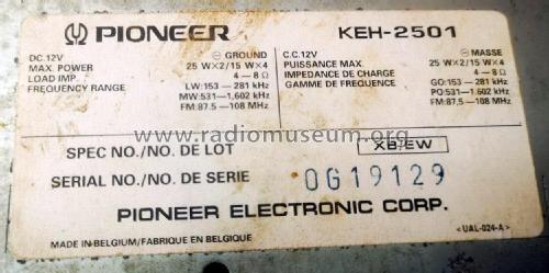 Car Radio Cassette KEH-2501; Pioneer Corporation; (ID = 2817067) Car Radio