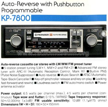 KP-7800; Pioneer Corporation; (ID = 3010712) Car Radio