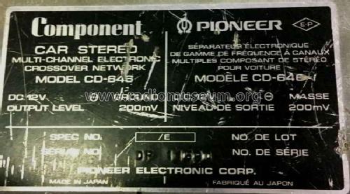 Multi Channel Electronic Crossover Network CD-646; Pioneer Corporation; (ID = 2709734) Misc