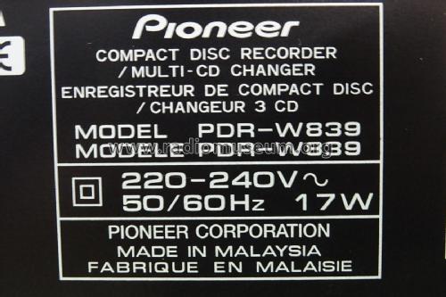 Compact Disc Recorder / Multi-CD Changer PDR-W839; Pioneer Corporation; (ID = 2603181) R-Player