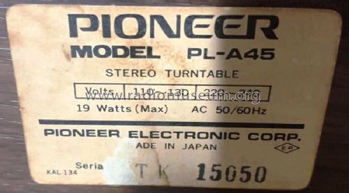 Full Auto Turntable PL-A45; Pioneer Corporation; (ID = 2385597) R-Player