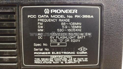 Radio Cassette Recorder RK-355A; Pioneer Corporation; (ID = 2502204) Radio