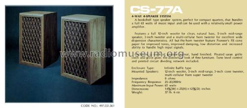 Speaker System CS-77A; Pioneer Corporation; (ID = 2038375) Altavoz-Au