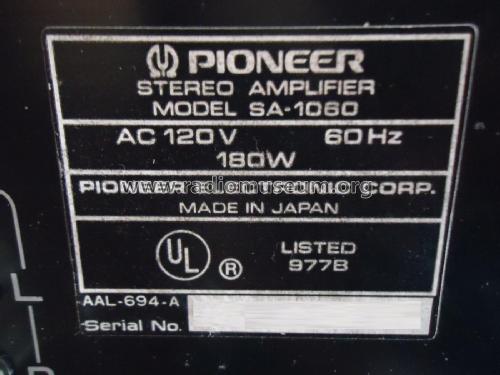 Stereo Amplifier SA-1060; Pioneer Corporation; (ID = 1937335) Ampl/Mixer