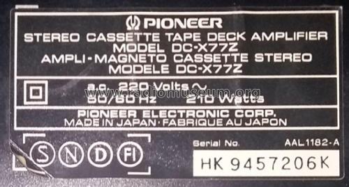 Stereo Cassette Tape Deck Amplifier DC-X77Z; Pioneer Corporation; (ID = 2588960) Ampl/Mixer