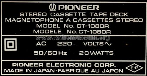 Stereo Cassette Tape Deck CT-1080R; Pioneer Corporation; (ID = 2880524) R-Player