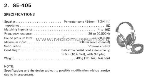 Stereo Headphone SE-405; Pioneer Corporation; (ID = 1944668) Speaker-P