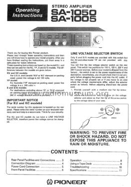 Stereo Integrated Amplifier SA-1005 S, S/G; Pioneer Corporation; (ID = 1921531) Ampl/Mixer