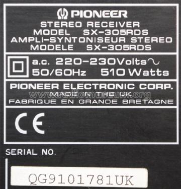 Stereo Receiver SX-305RDS; Pioneer Corporation; (ID = 1513327) Radio