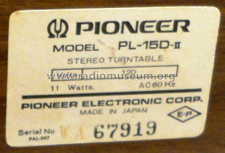 Stereo Turntable PL-15D ll ; Pioneer Corporation; (ID = 1957966) R-Player