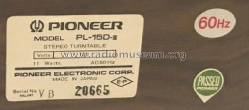 Stereo Turntable PL-15D ll ; Pioneer Corporation; (ID = 2384862) R-Player