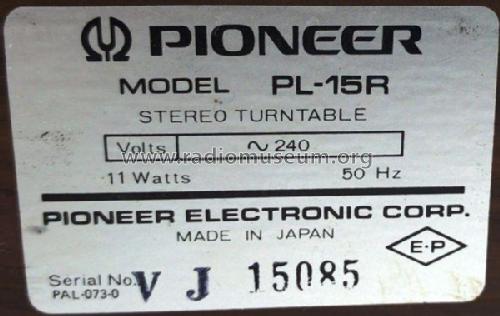 Stereo Turntable PL-15R; Pioneer Corporation; (ID = 1956574) R-Player