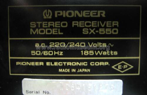 Stereo Receiver SX-550; Pioneer Corporation; (ID = 486024) Radio