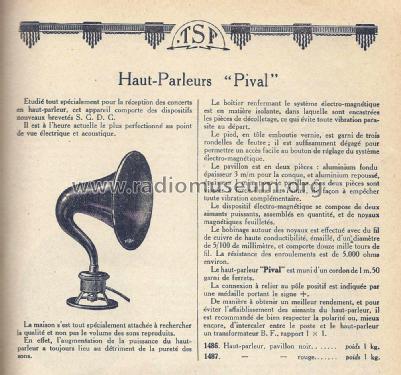 Electromagnetic speaker ; Pival, Éts. Edmond (ID = 2643528) Parleur