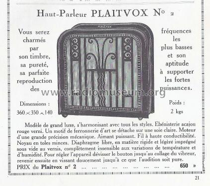 Haut-parleur Diffuseur Plaitvox No 2; Plait Radio-Plait RP (ID = 2620777) Speaker-P