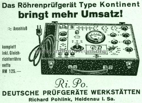 Kontinent - Röhrenprüfgerät ; Pohlink, Richard; (ID = 1885355) Equipment
