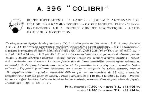 Colibri A396; Point Bleu; Paris - (ID = 2171553) Radio
