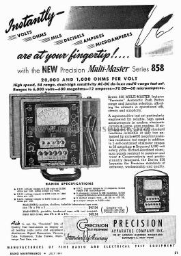 54 Range Dual Sensivity Tester 858-P; Precision Apparatus (ID = 2175318) Equipment