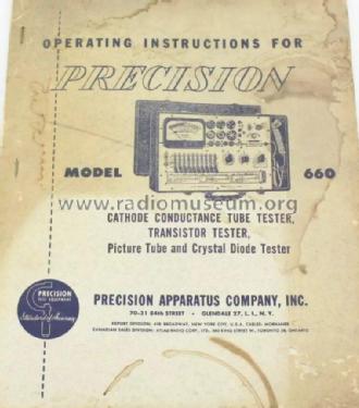 Tube, Transistor and Picture Tube Tester 660; Precision Apparatus (ID = 3123383) Equipment