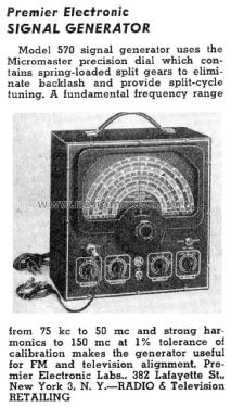 Signal Generator Model 570 ; Premier Electronic (ID = 1228759) Equipment