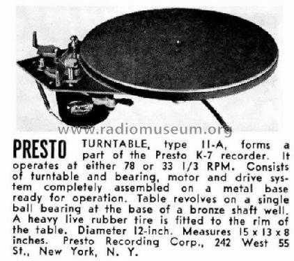 Turntable 11-A; Presto Recording (ID = 1195966) R-Player