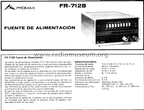 Fuente Alimentación FR-712-B; Promax; Barcelona (ID = 2249547) Equipment