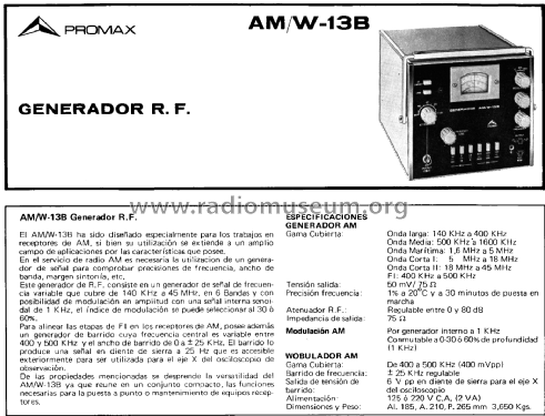 Generador RF AM/W-13-B; Promax; Barcelona (ID = 2249803) Ausrüstung