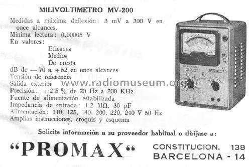 Milivoltímetro Electrónico MV-200; Promax; Barcelona (ID = 2464593) Equipment