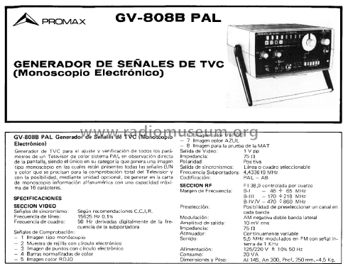 Mira Electrónica GV-808B-PAL; Promax; Barcelona (ID = 2249785) Equipment