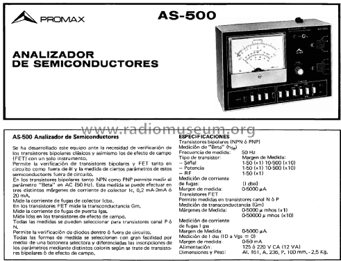 Transistómetro AS-500 ; Promax; Barcelona (ID = 2249781) Ausrüstung