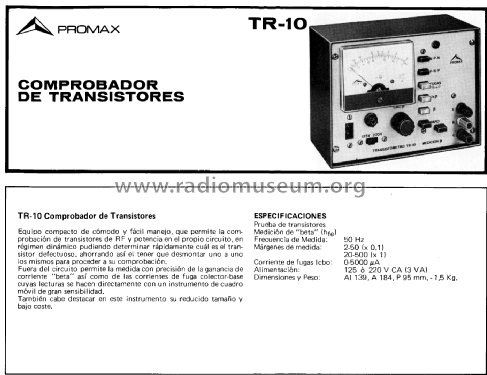 Transistómetro TR-10 ; Promax; Barcelona (ID = 2249787) Equipment