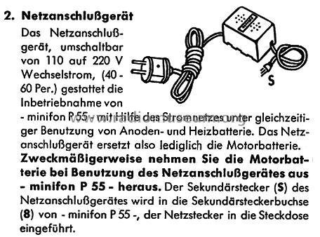 Minifon P55 Netzanschlussgerät Katalog Nr. 513; Protona, R. Stach; (ID = 2105507) Power-S