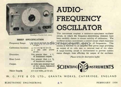 Audio-Frequency Oscillator Cat No. EE 11025; Pye Ltd., Radio (ID = 3016686) Equipment