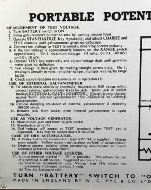 Portable Potentiometer ; Pye Ltd., Radio (ID = 2796166) Equipment