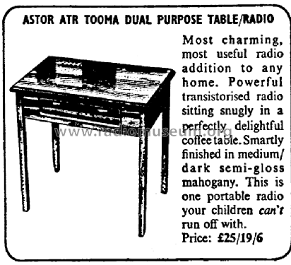 Astor Tooma Dual Purpose Table/Radio ATR; Pye N.Z. Ltd.; Waihi (ID = 3042450) Radio