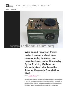 Wire Recorder CWR H1; Pyrox Ltd; Melbourne (ID = 2498895) R-Player