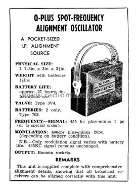 Q-Plus Spot Frequency Alignment Oscillator ; Q-Plus Brand, R.W. (ID = 2437982) Equipment