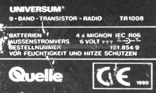 Universum 9 Band Weltempfänger TR1008; QUELLE GmbH (ID = 1302397) Radio