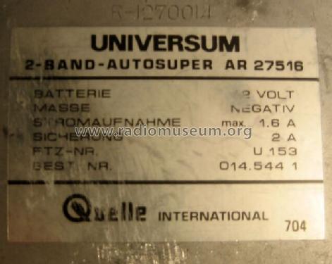 AR27516; QUELLE GmbH (ID = 427075) Car Radio