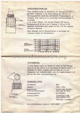 Senator Dynamisches HiFi-Richtmikrofon Best.-Nr. 23547; QUELLE GmbH (ID = 2602686) Microphone/PU